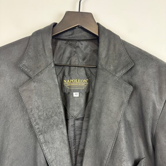 Napoleon Soft Leather Sportcoat Blazer Black Jacket - 42 - Picture 3 of 11